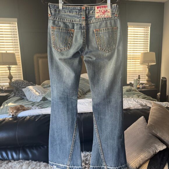 True Religion Bobby Super T Jeans 29 Made in USA Distressed Raw Hem Thick Stitch - Picture 2 of 14